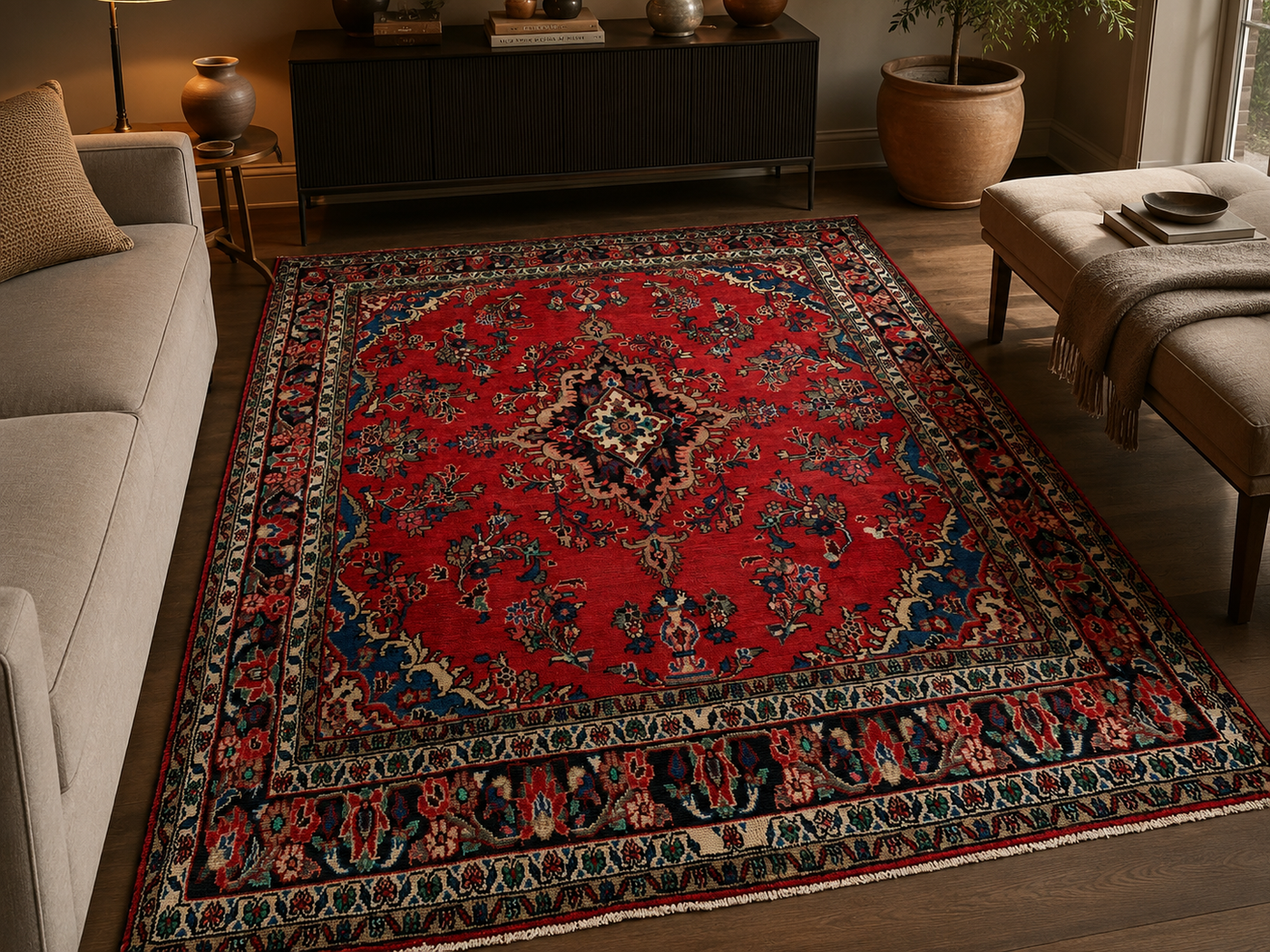 9'8" x 7'0" Handmade Persian Wool Rug room styling example