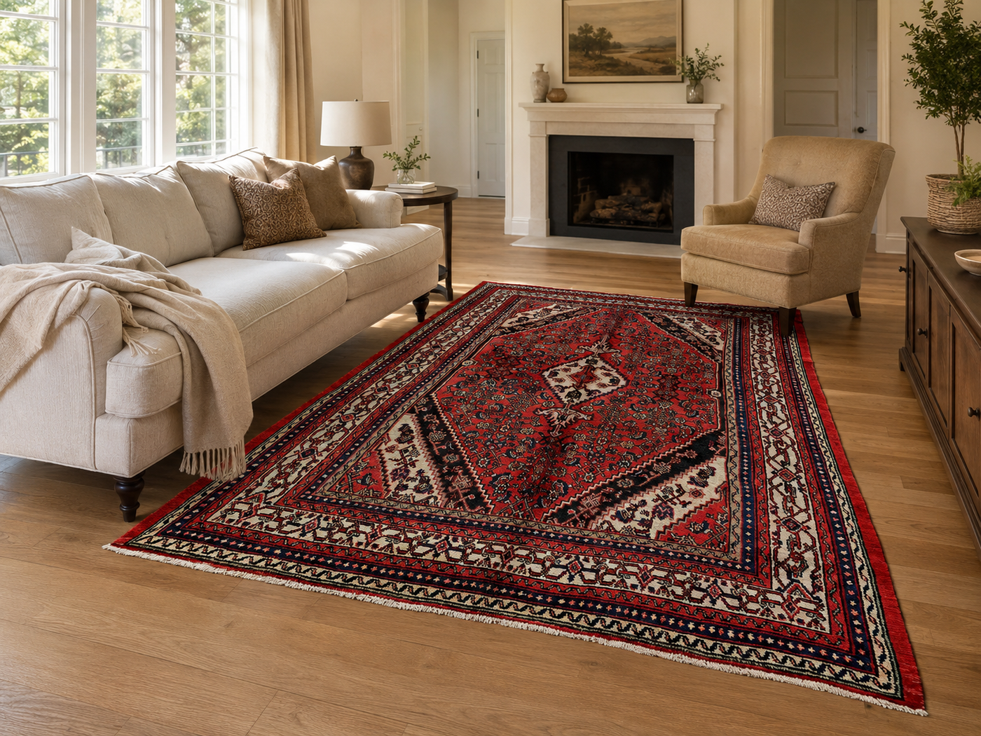 10'4" x 6'11" Handmade Persian Wool Rug styled in a room