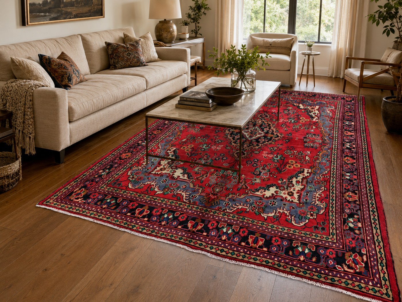 10'0" x 7'3" Handmade Persian Wool Rug styled in a room