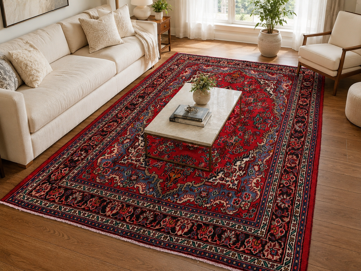 9'9" x 7'1" Handmade Persian Wool Rug styled in a room
