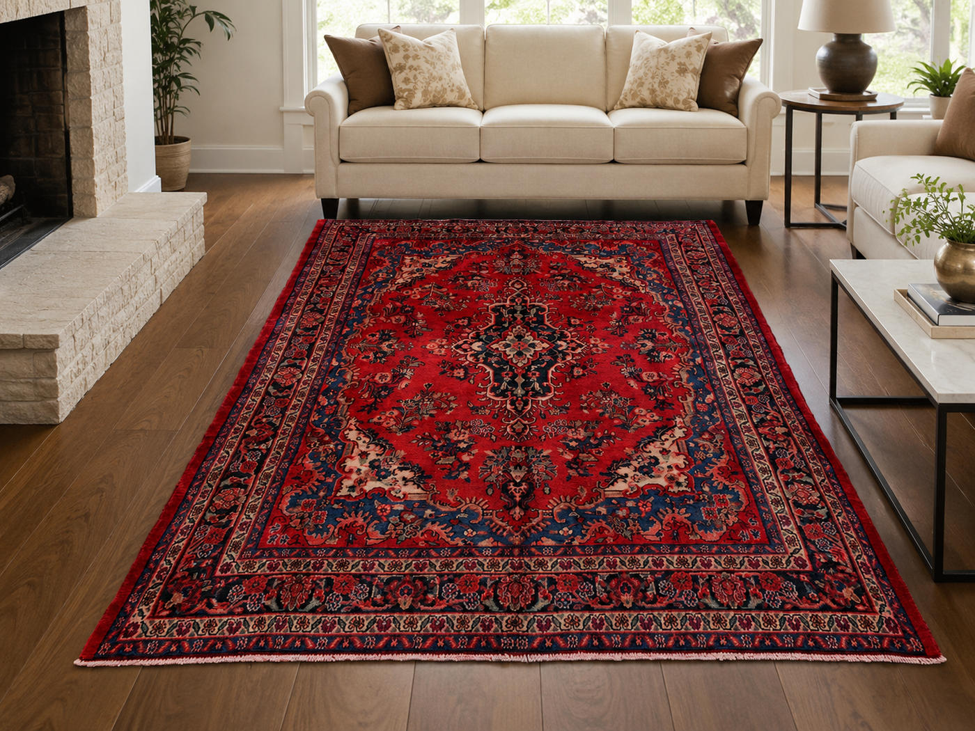 9'11" x 7'0" Handmade Persian Wool Rug styled in a room