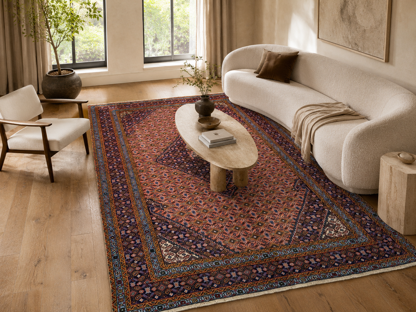 9'6" x 6'4" Handmade Persian Wool Rug styled in a room