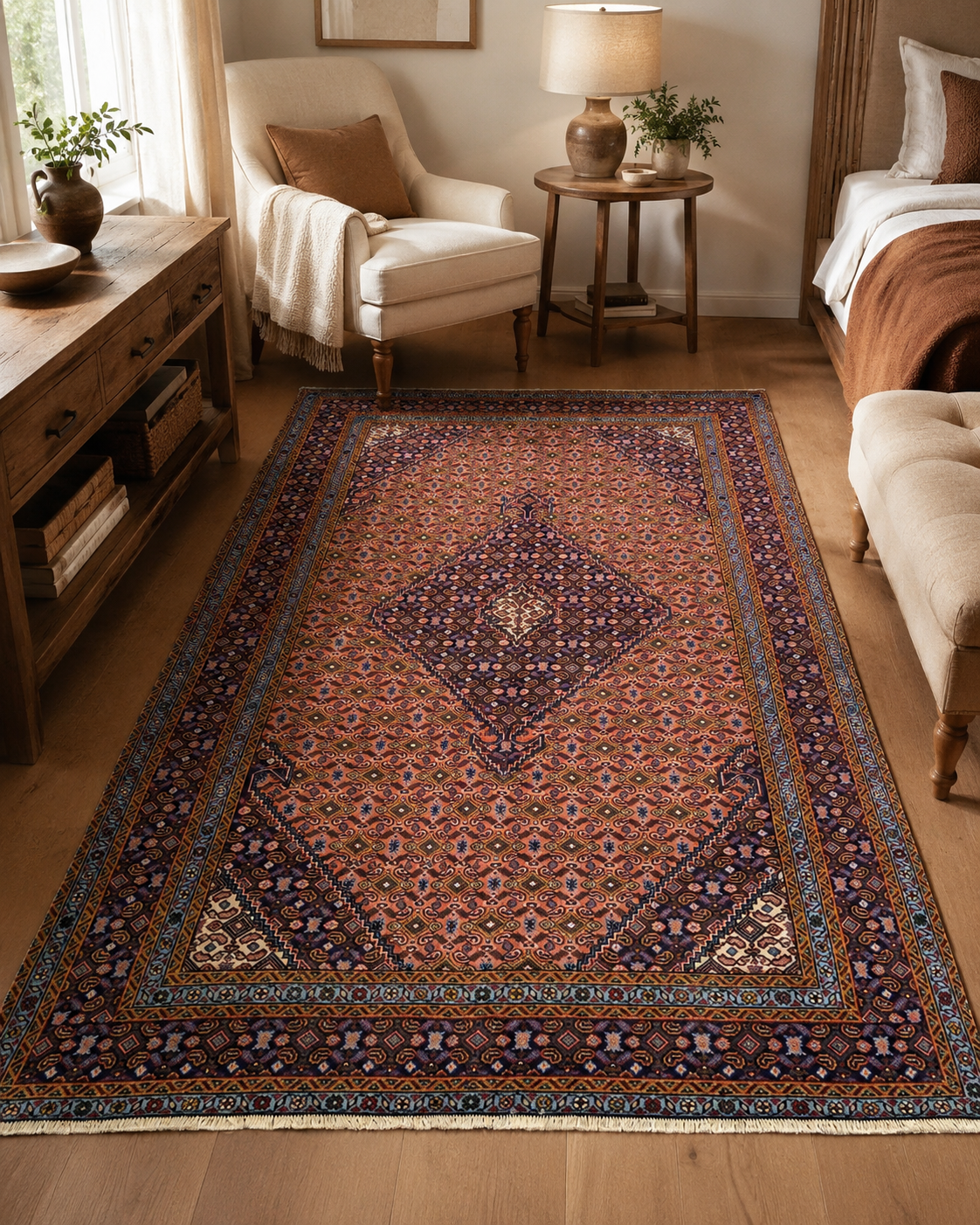 9'6" x 6'4" Handmade Persian Wool Rug room styling example