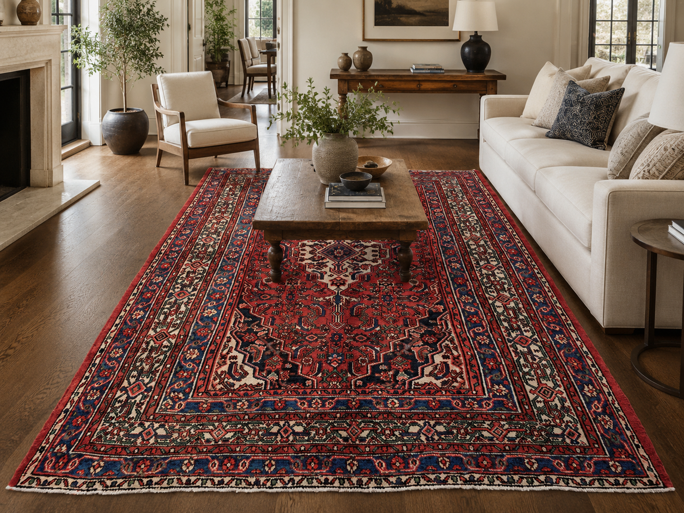 9'10" x 6'11" Handmade Persian Wool Rug styled in a room
