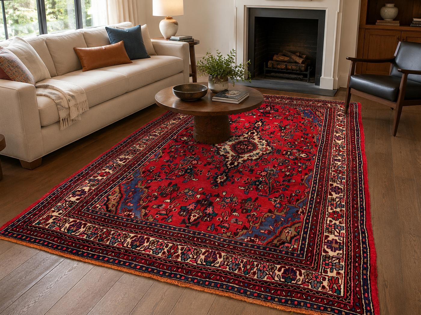 10'2" x 7'3" Handmade Persian Wool Rug styled in a room