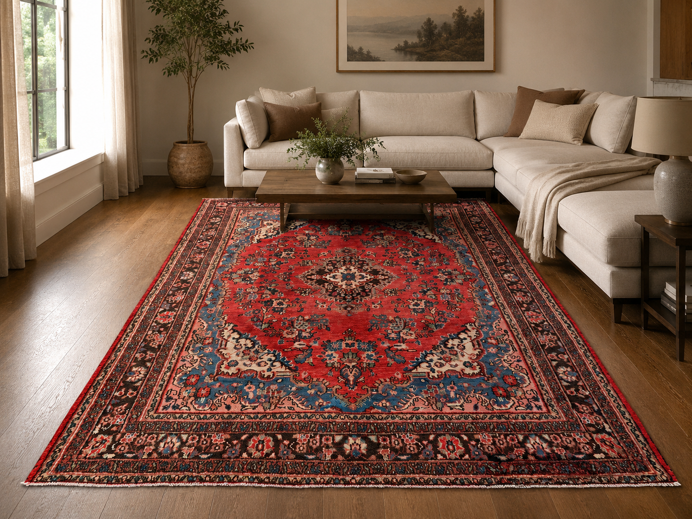 10'3" x 7'0" Handmade Persian Wool Rug styled in a room