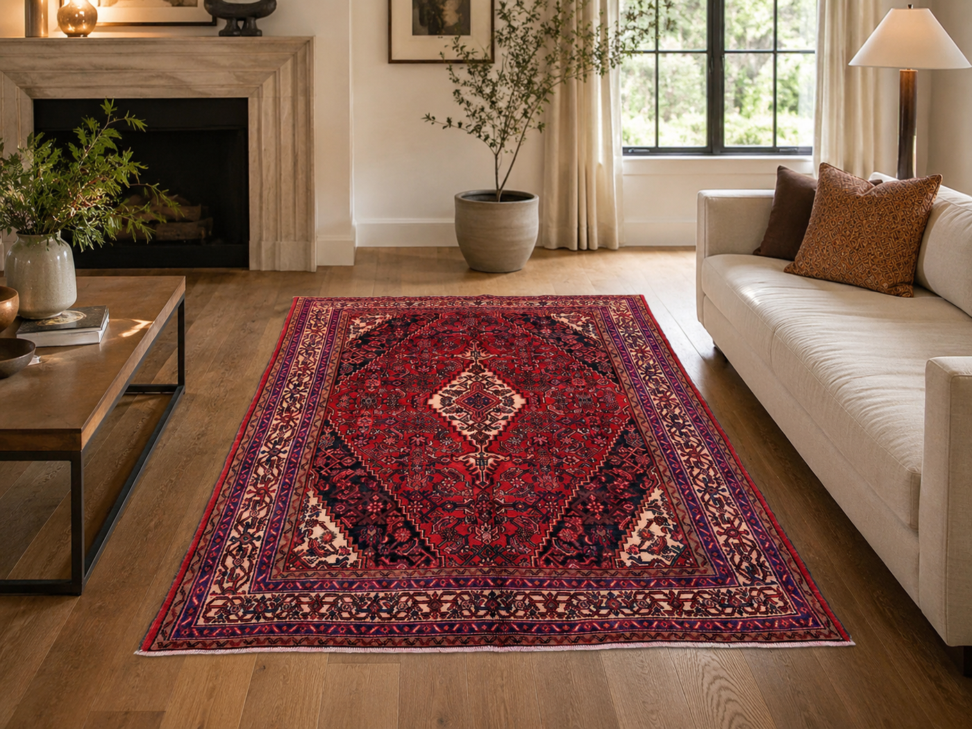 10'2" x 6'11" Handmade Persian Wool Rug styled in a room