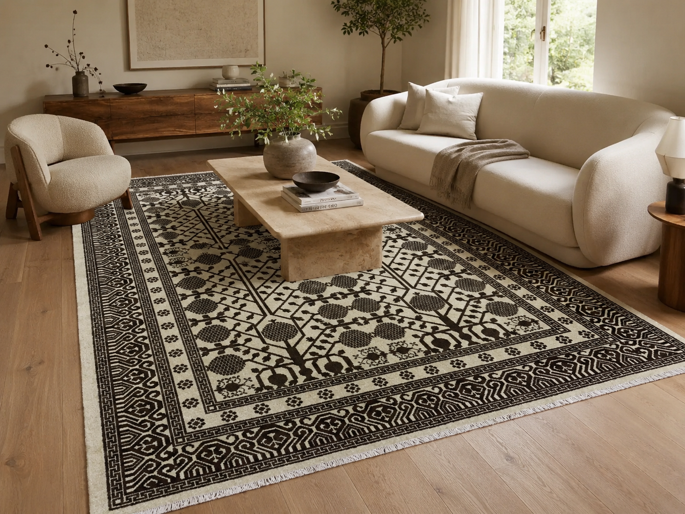 10'1" x 6'8" Handmade Persian Wool Rug styled in a room
