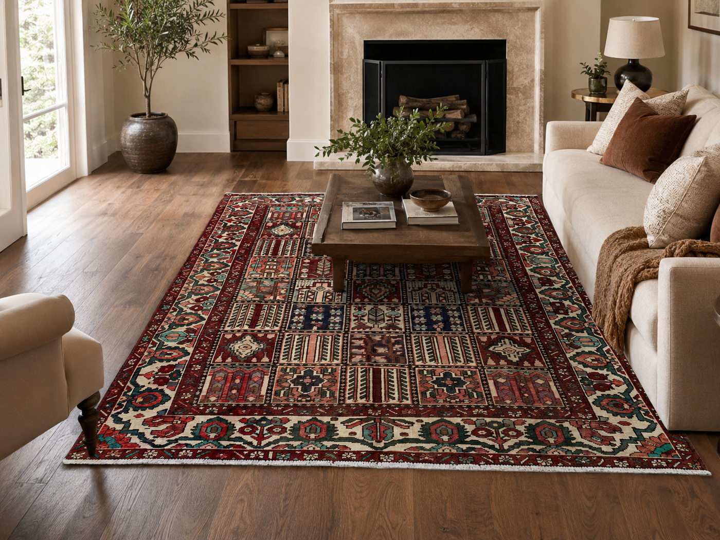9'5" x 6'7" Handmade Persian Wool Rug styled in a room