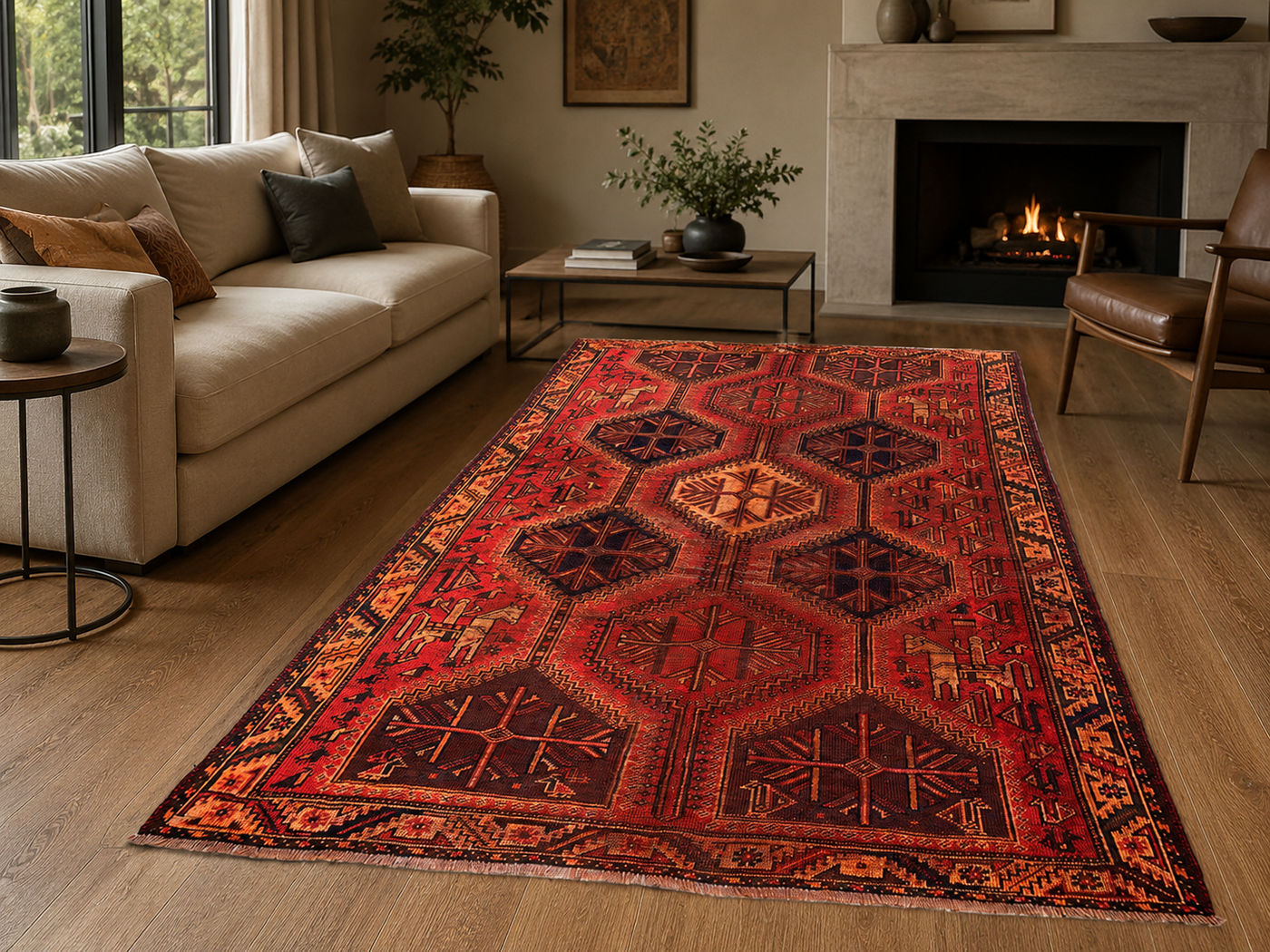 9'7" x 6'4" Handmade Persian Wool Rug styled in a room