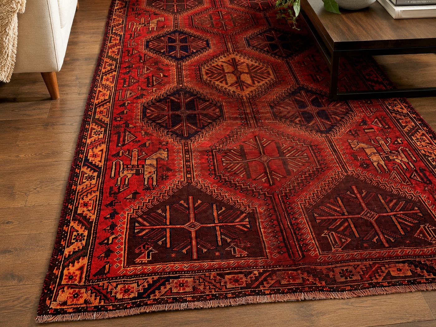 9'7" x 6'4" Handmade Persian Wool Rug wool texture and pattern detail