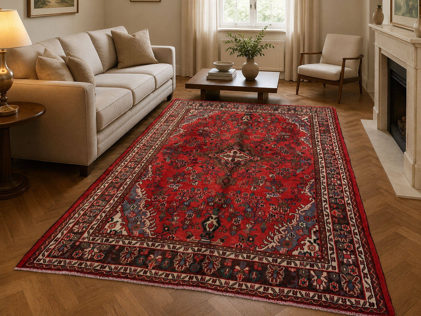 9'8" x 6'11" Handmade Persian Wool Rug styled in a room