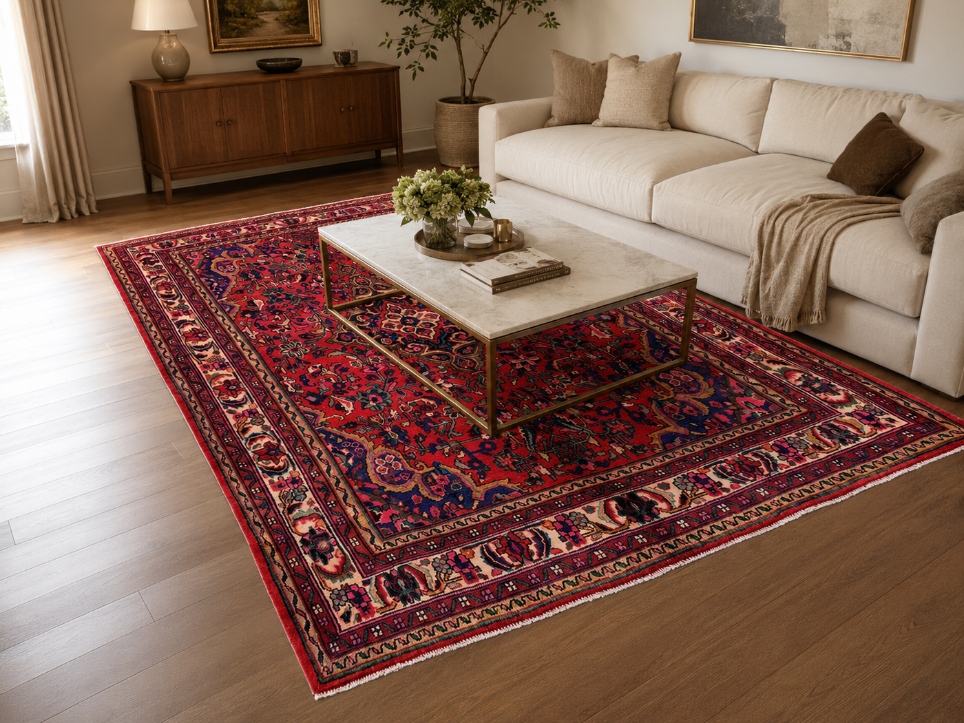 9'10" x 6'11" Handmade Persian Wool Rug styled in a room