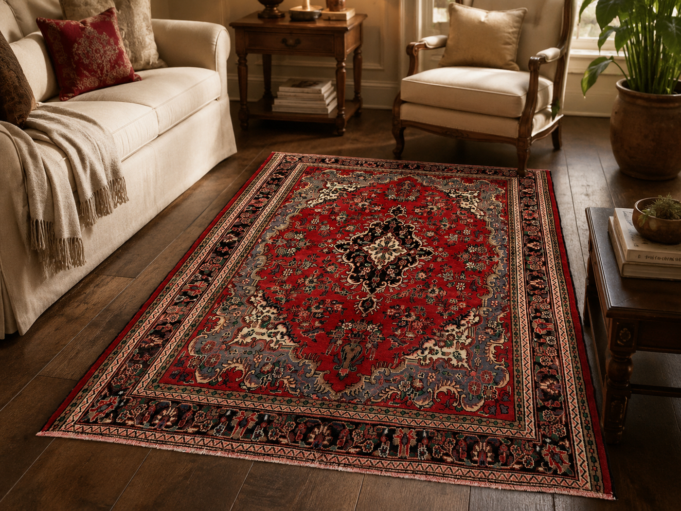 9'7" x 6'11" Handmade Persian Wool Rug room styling example