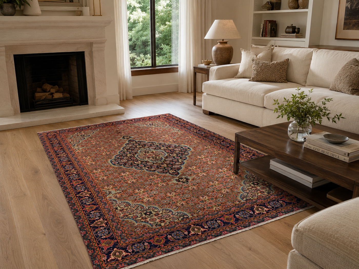 9'3" x 6'2" Handmade Persian Wool Rug styled in a room