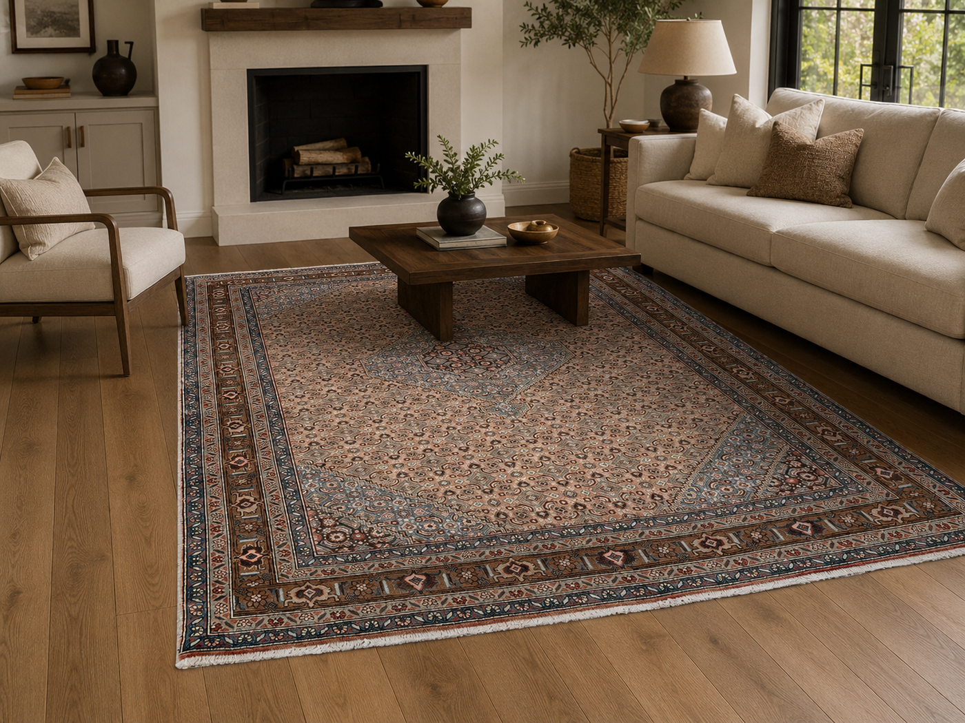 9'5" x 6'5" Handmade Persian Wool Rug styled in a room