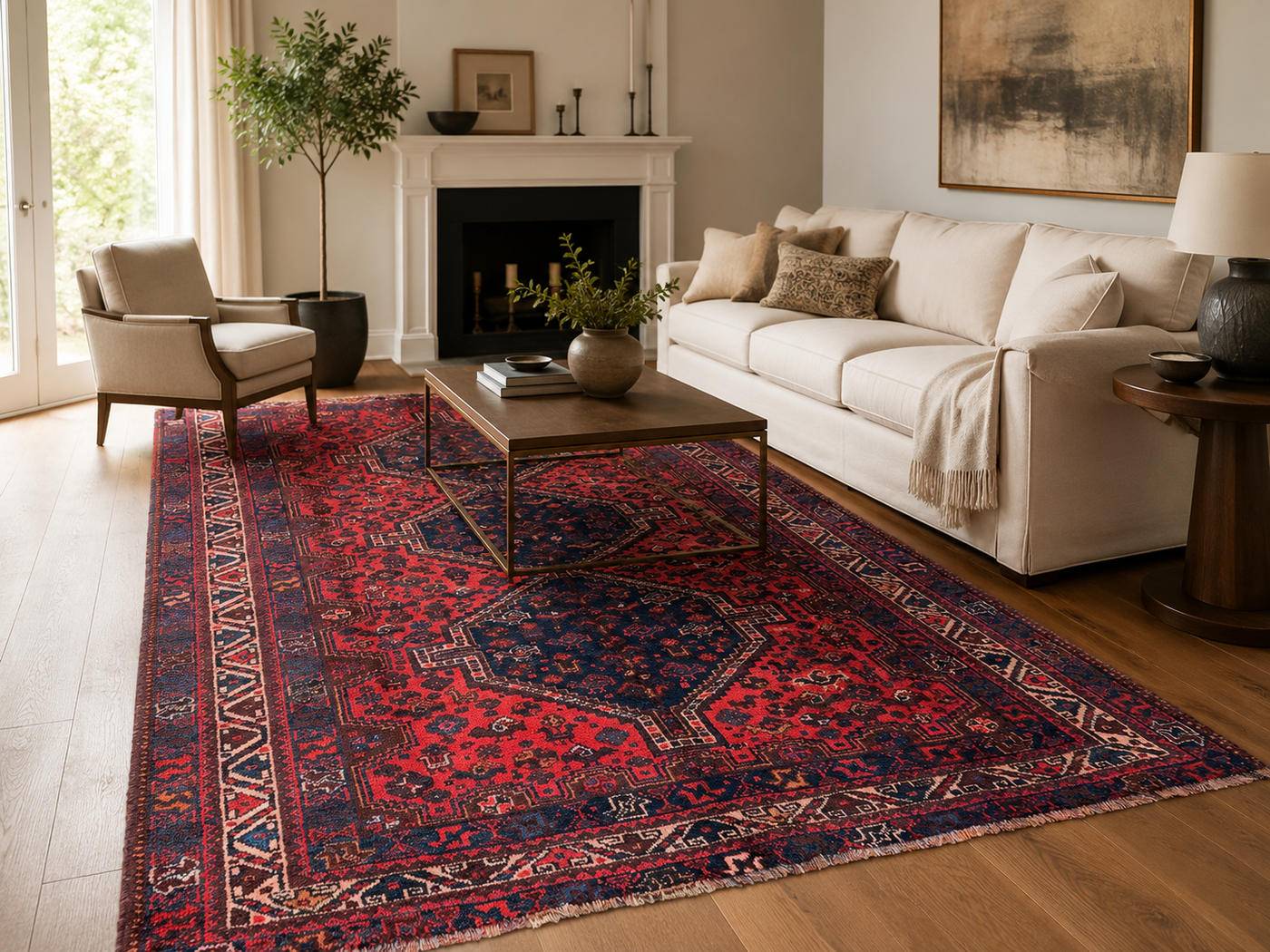9'7" x 6'5" Handmade Persian Wool Rug styled in a room
