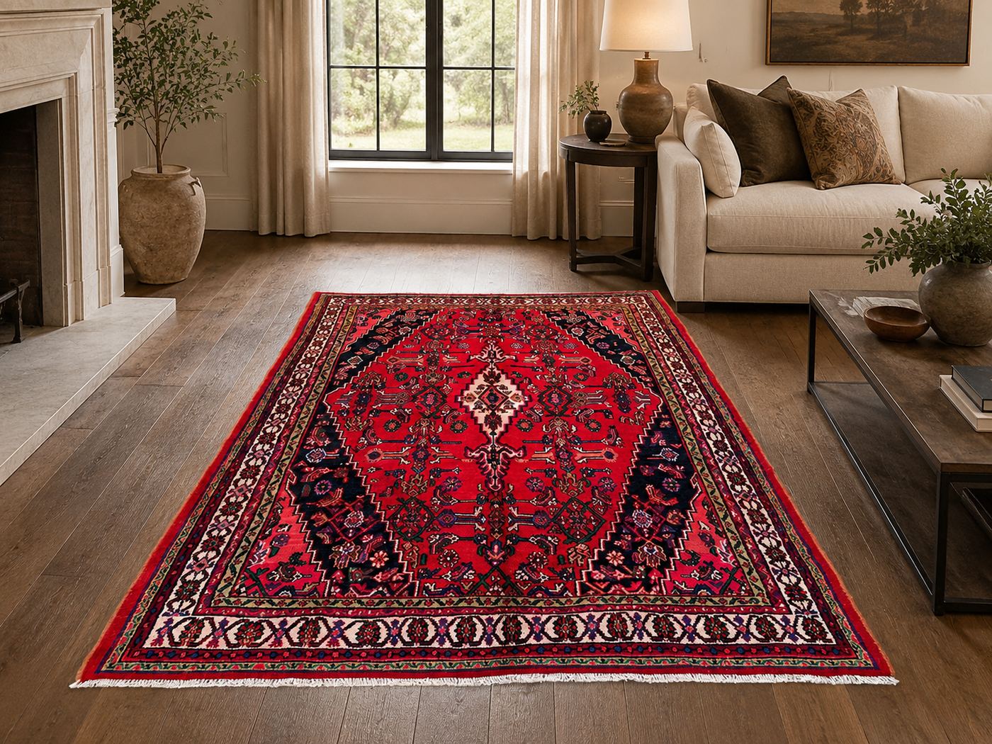 9'8" x 6'10" Handmade Persian Wool Rug styled in a room