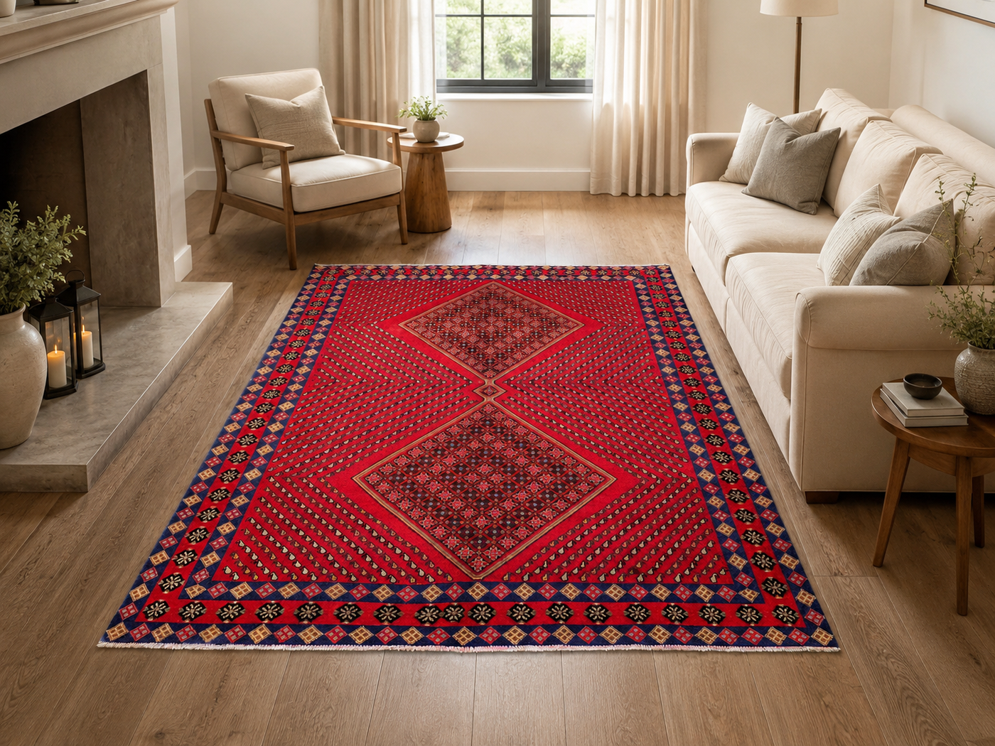 9'8" x 6'4" Handmade Persian Wool Rug styled in a room