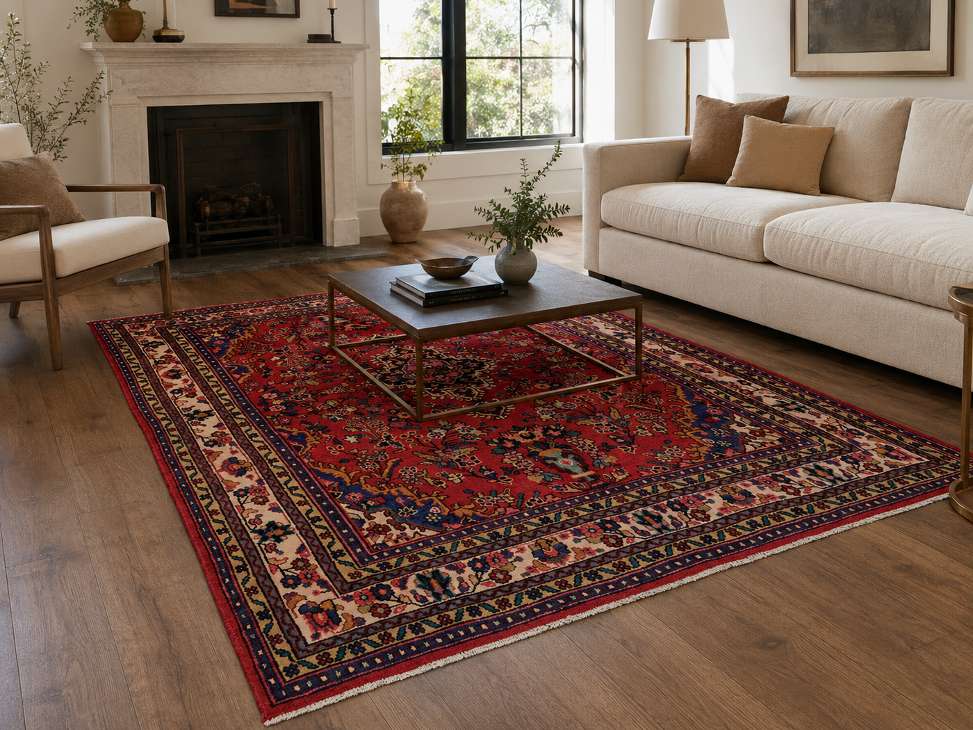 9'8" x 6'11" Handmade Persian Wool Rug styled in a room
