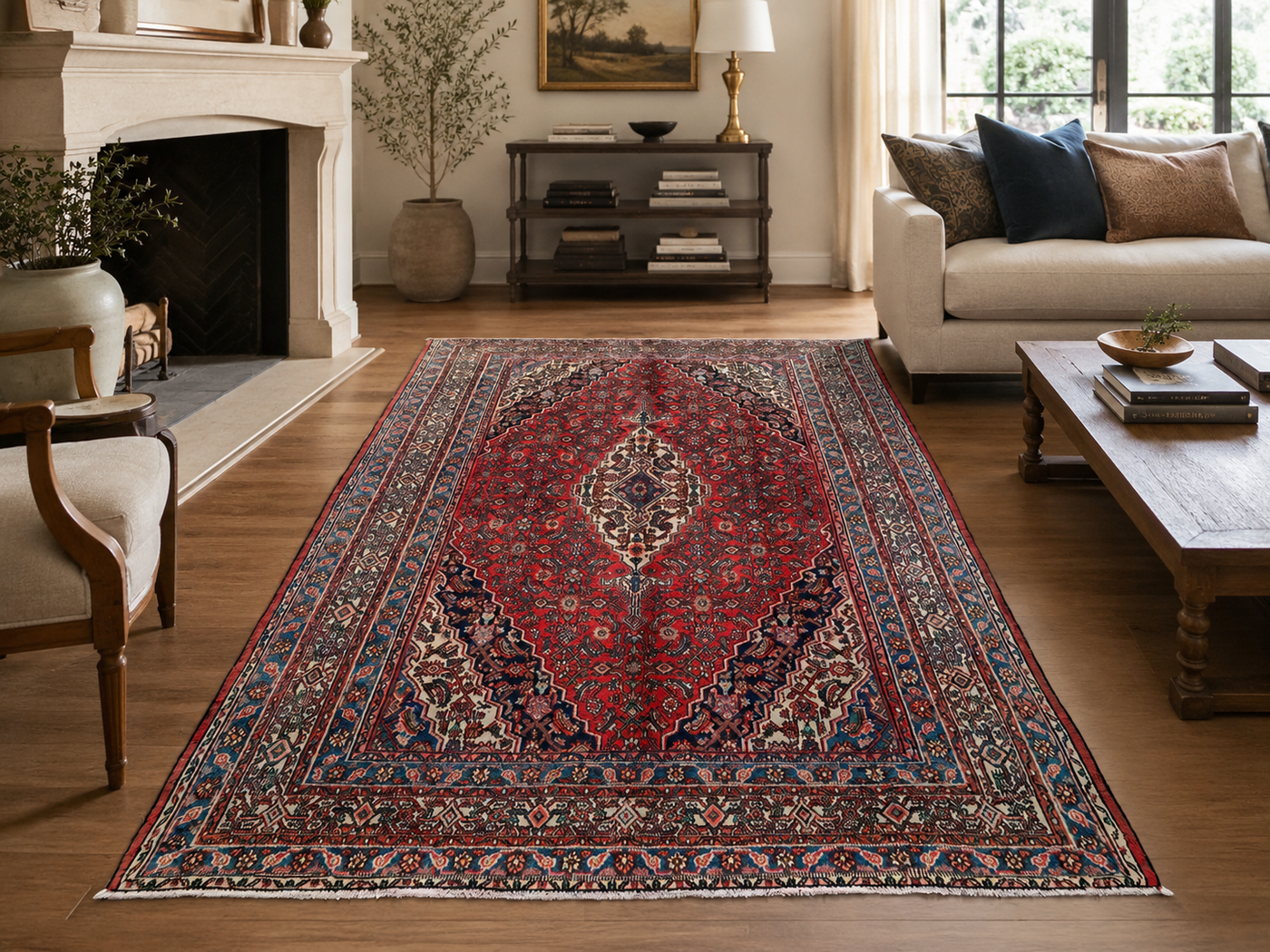 10'5" x 7'0" Handmade Persian Wool Rug styled in a room