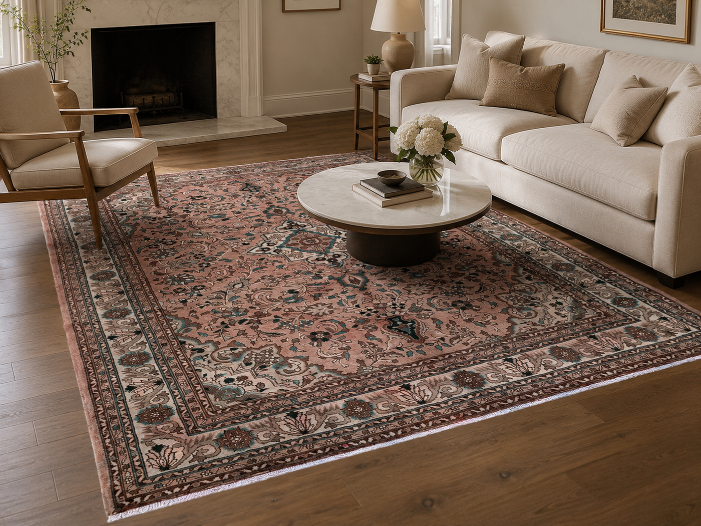 9'6" x 6'7" Handmade Persian Wool Rug styled in a room