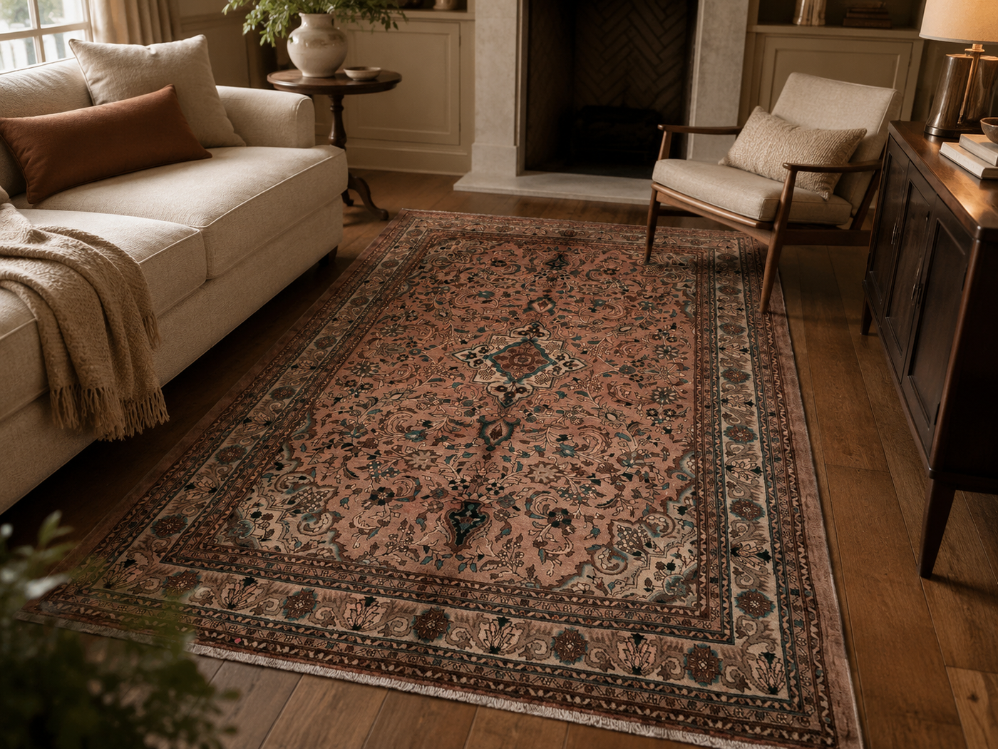 9'6" x 6'7" Handmade Persian Wool Rug room styling example