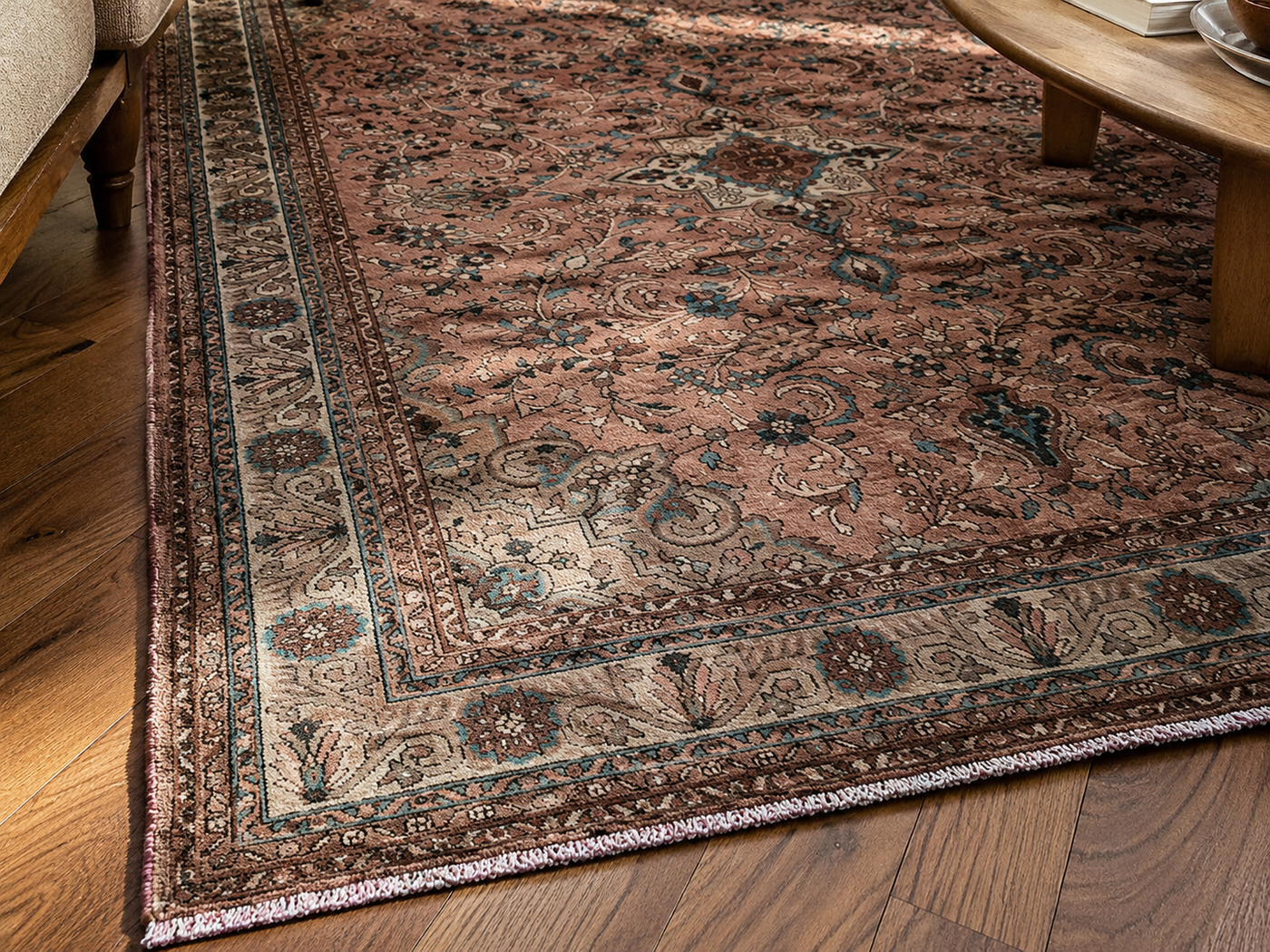 9'6" x 6'7" Handmade Persian Wool Rug wool texture and pattern detail