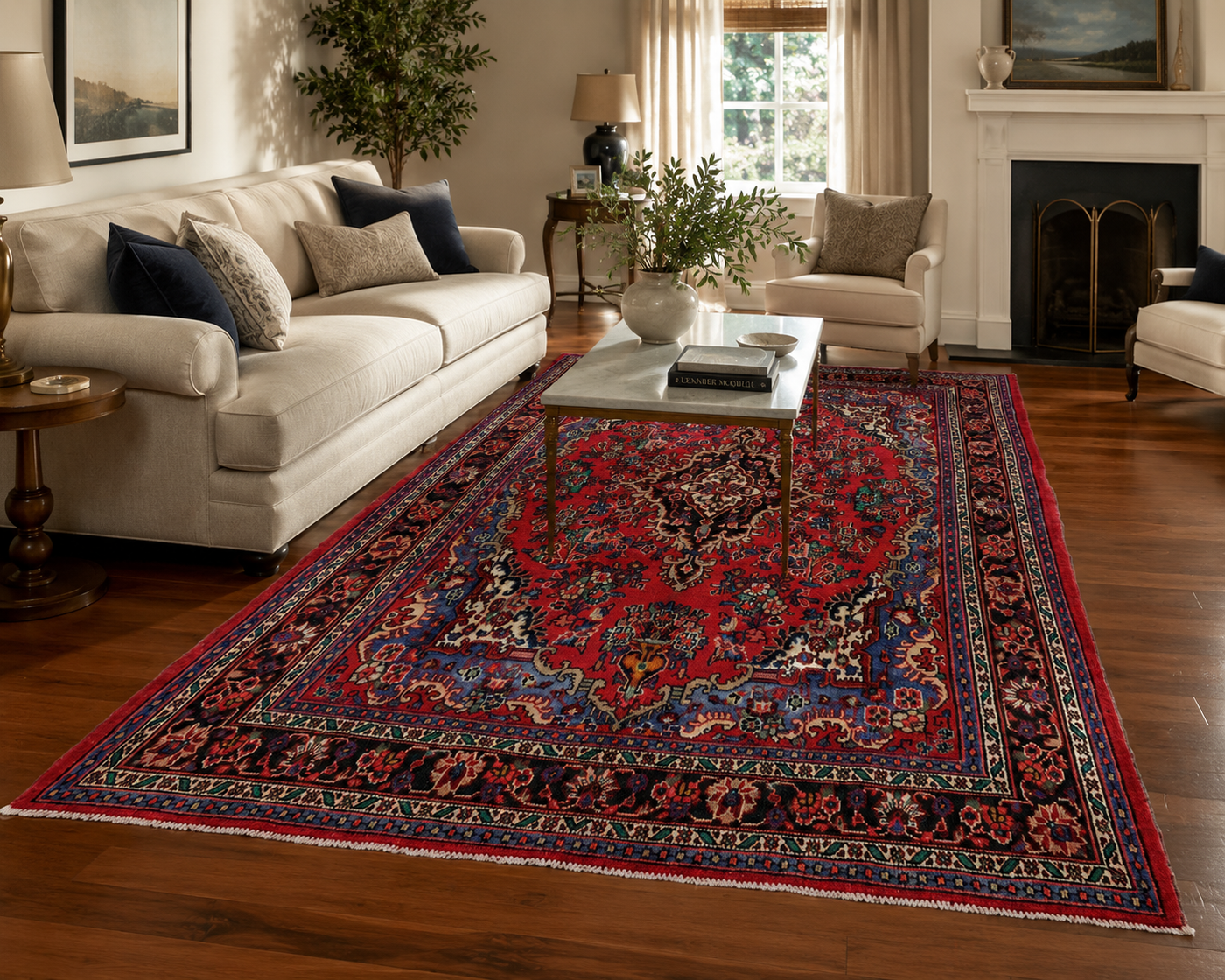 10'2" x 7'0" Handmade Persian Wool Rug styled in a room